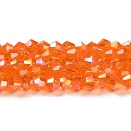 Transparent Electroplate Glass Beads Strands, AB Color Plated, Faceted, Bicone, Orange Red, 3x2.5mm, Hole: 0.7mm, about 162~185pcs/strand, 12.76~14.61 inch(32.4~37.1cm)(GLAA-F029-2mm-A11)