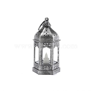 Lantern Shape European Candlestick, Moroccan Festival Decoration Retro Plastic Wind Lamp, Antique Silver, 12.5x6.5cm(PW-WG69755-02)