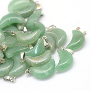 Moon Natural Green Aventurine Pendants, with Platinum Tone Brass Findings, 21~24x12~14x5~6mm, Hole: 2x7mm(G-Q369-03)