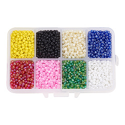 PandaHall Elite 8/0 Round Glass Seed Beads, Mixed Style, Mixed Color, 3mm, Hole: 0.8mm, about 4200pcs/box(SEED-PH0006-3mm-08)