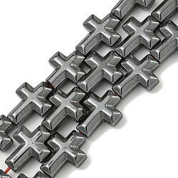 Non-magnetic Synthetic Hematite Beads Strands, Cross, 10x8x3mm, Hole: 1mm, about 39pcs/strand, 15.55''(39.5cm)(G-I365-06)