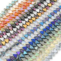 Electroplate Glass Beads Strands, Fan, Mixed Style, Mixed Color, 8x10.5x4mm, Hole: 1mm, about 80pcs/strand, 25.51 inch(64.8cm)(EGLA-G037-08A)