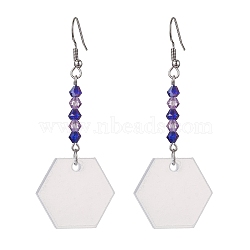 Blank Acrylic Dangle Earrings, with Glass Beaded, Hexagon, 71x27.5mm(EJEW-JE05665-04)