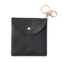 Imitation Leather Jewelry Storage Bags, with Alloy & Iron Keychain Clasps, Light Gold, Rectangle, Black, 13x12x0.35cm Ring: 30x2mm, Clasps: 35x24x5(AJEW-WH0299-03LG-H)