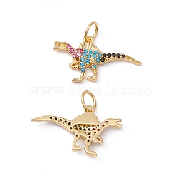 Rack Plating Brass Micro Pave Colorful Cubic Zirconia Pendants, with Jump Ring, Cadmium Free & Nickel Free & Lead Free, Real 18K Gold Plated, Dinosaur, 11x20x2mm,Jump Ring: 5x0.6mm, Inner Diameter: 3.8mm(ZIRC-C040-48B-G)