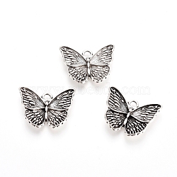 Rack Plating Tibetan Style Alloy Pendants, Butterfly, Antique Silver, 19.5x23.5x3.5mm, Hole: 2.5mm(TIBEP-L005-06AS)