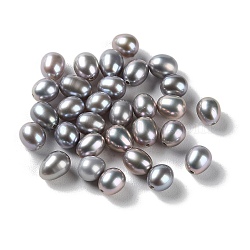 Dyed Natural Cultured Freshwater Pearl Beads, Half Drilled, Rice, Grade 5A, Dark Gray, 6~7x5~5.5mm, Hole: 0.8mm(PEAR-E020-23)