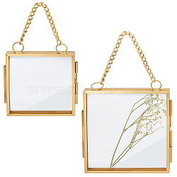 2Pcs 2 Style Wall Hanging Iron Double Folding Picture Frames, with Alloy Photo Frames, Square, Golden, 105~134mm, 1pc/style(HJEW-OC0001-35)