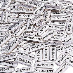 Tibetan Style Alloy Quote Pendants, Rectangle with Word, Antique Silver, 8x21x2mm, Hole: 2mm(TIBEP-CJ0001-04AS)