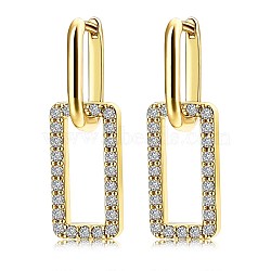 925 Sterling Silver Huggie Hoop Earrings, with Cubic Zirconia, Rectangle, Clear, Golden, 25mm(EJEW-BB68853)