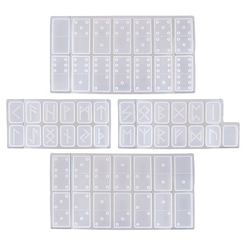 Silicone Molds Sets, Resin Casting Molds, For UV Resin, Epoxy Resin Jewelry Making, Runes/Futhark/Futhorc & Dominoes, White, 150x72x10mm