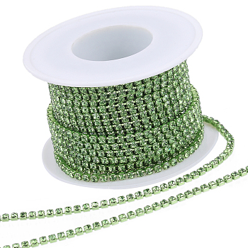 1 Roll Electrophoresis Iron Rhinestone Strass Chains, Rhinestone Cup Chains, with Spool, Peridot, SS8.5, 2.4~2.5mm, about 10 Yards/roll