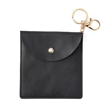 Imitation Leather Jewelry Storage Bags, with Alloy & Iron Keychain Clasps, Light Gold, Rectangle, Black, 13x12x0.35cm Ring: 30x2mm, Clasps: 35x24x5