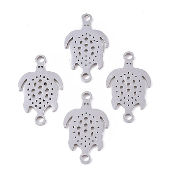 201 Stainless Steel Links connectors, Laser Cut, Sea Turtle, Stainless Steel Color, 19.5x11.5x1mm, Hole: 1.6mm