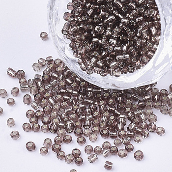8/0 Glass Seed Beads, Silver Lined Round Hole, Round, Rosy Brown, 8/0, 3mm, Hole: 1mm, about 1111pcs/50g, 50g/bag, 18bags/2pounds