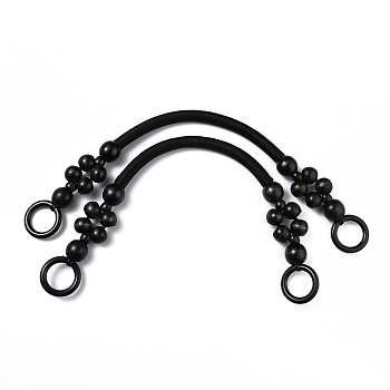 Wood Beads Bag Handles, for Bag Handles Replacement Accessories, Black, 485x14mm, Hole: 27mm