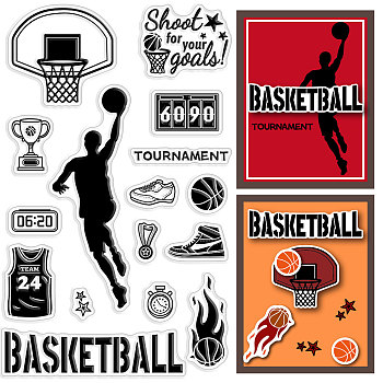 Custom PVC Plastic Clear Stamps, for DIY Scrapbooking, Photo Album Decorative, Cards Making, Basketball Pattern, 160x110x3mm