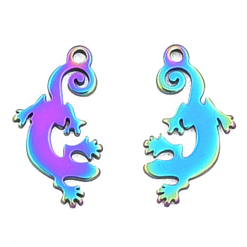 Ion Plating(IP) 201 Stainless Steel Pendants, Halloween Style, Gecko, Rainbow Color, 15.5x9x1mm, Hole: 1.2mm