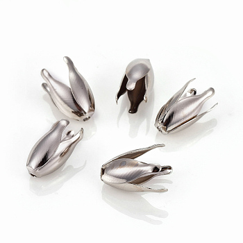 4-Petal Iron Bead Caps, Flower, Platinum, 13x7~8mm, Hole: 1.2mm