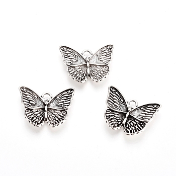 Rack Plating Tibetan Style Alloy Pendants, Butterfly, Antique Silver, 19.5x23.5x3.5mm, Hole: 2.5mm