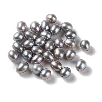 Dyed Natural Cultured Freshwater Pearl Beads, Half Drilled, Rice, Grade 5A, Dark Gray, 6~7x5~5.5mm, Hole: 0.8mm