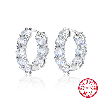 Rhodium Plated 925 Sterling Silver Micro Pave Cubic Zirconia Hoop Earrings, Platinum, 20x5mm