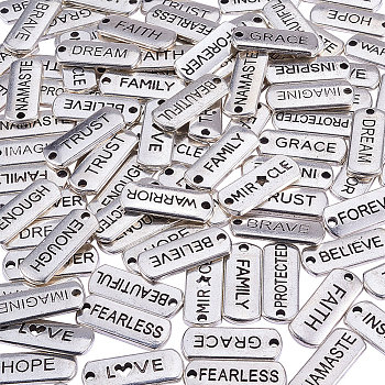 Tibetan Style Alloy Quote Pendants, Rectangle with Word, Antique Silver, 8x21x2mm, Hole: 2mm