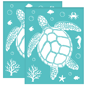 Self-Adhesive Silk Screen Printing Stencil, for Painting on Wood, DIY Decoration T-Shirt Fabric, Turquoise, Sea Turtle Pattern, 280x220mm