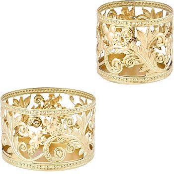 Iron Hollow Candle Holder, Perfect Home Party Decoration, Column with Flower, Golden, 2pcs/set