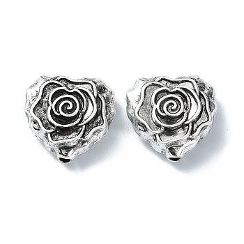 Tibetan Style Alloy Beads, Heart, Antique Silver, 15x15x6mm, Hole: 1.6mm, about 126pcs/500g
