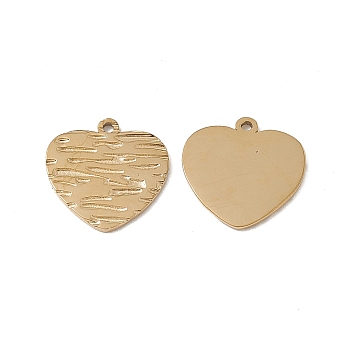 Vacuum Plating 201 Stainless Steel Charms, Textured, Heart Charm, Real 18K Gold Plated, 12x12x0.5mm, Hole: 1mm