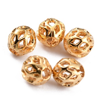 Long-Lasting Hollowed Plated Brass Beads, Filigree Beads, Real 24K Gold Plated, 5.5x5mm, Hole: 2mm