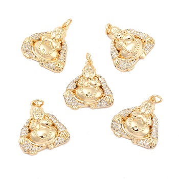 Eco-Friendly Brass Micro Pave Cubic Zirconia Pendants, Long-Lasting Plated, Lead Free & Cadmium Free & Nickel Free, Real 18K Gold Plated, Buddha, Real 18K Gold Plated, 22x21x5mm