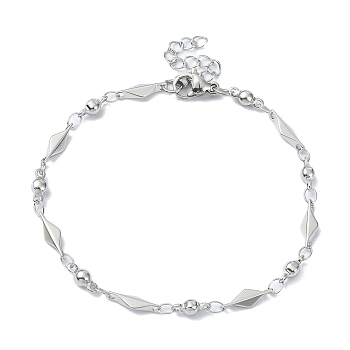 304 Stainless Steel Rhombus Link Chain Bracelets for Women, Stainless Steel Color, 7 inch(17.7cm)