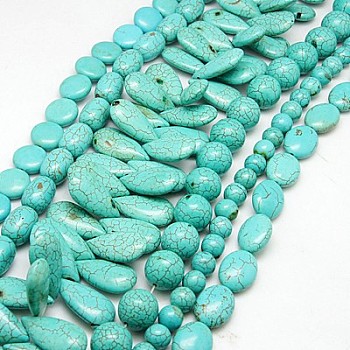 Synthetic Turquoise Beads Strands, Mixed Shapes, Turquoise, 10~30x10~15x7~10mm