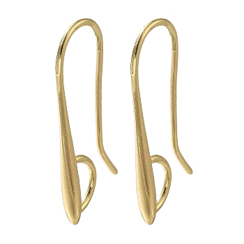 Brass Earring Hooks, Cadmium Free & Lead Free, Real 24K Gold Plated, 27x12x2.5mm, Hole: 3.5x5mm, Pin: 0.8mm