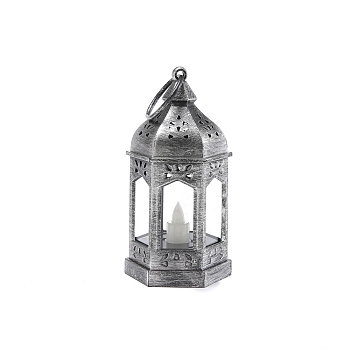 Lantern Shape European Candlestick, Moroccan Festival Decoration Retro Plastic Wind Lamp, Antique Silver, 12.5x6.5cm