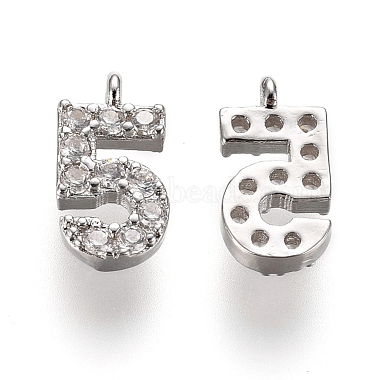 Platinum Clear Number Brass+Cubic Zirconia Charms