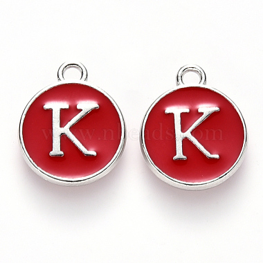 Platinum Red Flat Round Alloy+Enamel Charms