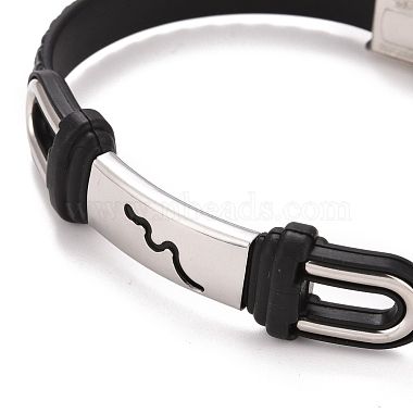 201 bracelet à maillons rectangulaires en acier inoxydable avec cordon en cuir pu pour homme femme(BJEW-G649-07P-02)-3