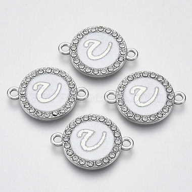 Silver White Flat Round Alloy Rhinestone+Enamel Links