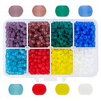 6/0 Transparent Colours Rainbow & Opaque Colours Rainbow & Frosted Colours Glass Seed Beads, Round, Mixed Color, 4x3mm, Hole: 1mm, 8 colors, 200~250pcs/color, 1600~2000pcs/box(SEED-FH0001-02A)