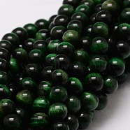 Natural Tiger Eye Round Beads Strands, Dyed & Heated, Green, 6mm, Hole: 1mm, about 62pcs/strand, 15.7 inch(G-E329-6mm-40A)