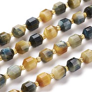 Natural Tiger Eye Beads Strands, Faceted, Dyed & Heated, Round, Prussian Blue, 7x7x8mm, Hole: 0.8mm, about 38pcs/Strand, 15.35 inch(39cm)(G-K303-A19-8mm)