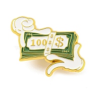 Hands & Dollar Enamel Pins, Golden Alloy Badge for Backpack Clothes, Green, 24.5x33x1mm(JEWB-F026-04)