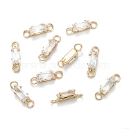 Brass Clear Cubic Zirconia Links Connectors, Long-Lasting Plated, Rectangle, Real 18K Gold Plated, 13x3.5x3mm, Hole: 2mm(ZIRC-G170-16G)