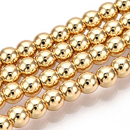 Electroplate Non-magnetic Synthetic Hematite Bead Strands, Round, Light Gold Plated, 4mm, Hole: 1mm, about 92~95pcs/strand, 15.7 inch(G-Q466-4mm-04)