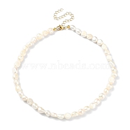 Natural Pearl Beaded Necklace, Golden Brass Jewelry for Women, White, 15-1/4 inch(38.7cm)(NJEW-JN04310)