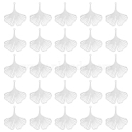 50Pcs 201 Stainless Steel Filigree Pendants, Etched Metal Embellishments, Ginkgo Leaf Charm, Stainless Steel Color, 40.5x36x0.2mm, Hole: 1.6mm(STAS-UN0051-13)