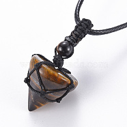 Natural Tiger Eye Cone Pendant Necklace, Full Wrapped Gemstone Pendant Necklace for Girl Women, Black, 30.7~31.73 inch(78~80.6cm)(NJEW-Q313-001B)